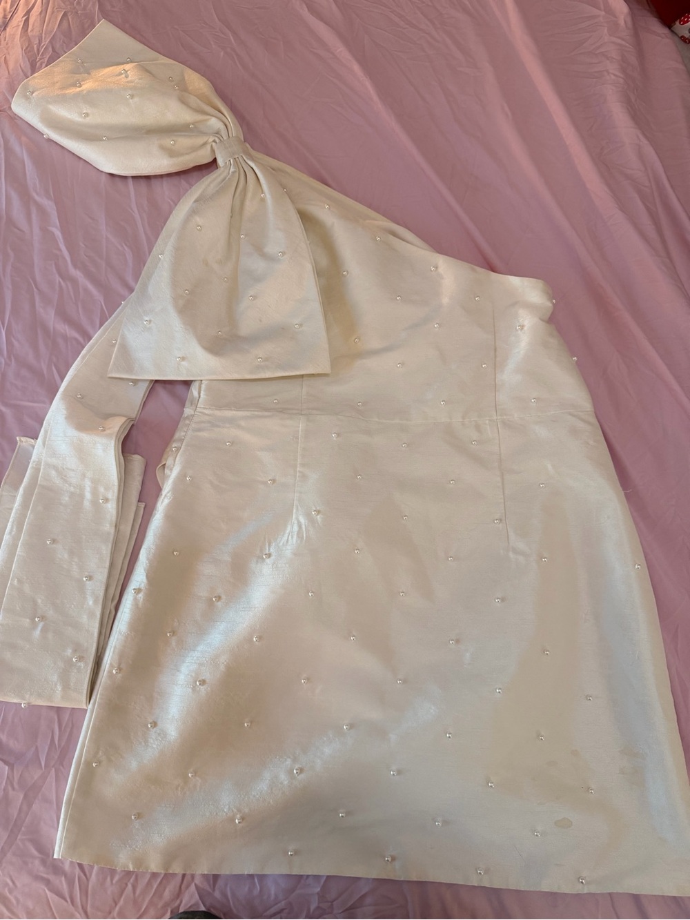 Sachin + Babi Cream One-Shoulder Dress with Pearl Accents